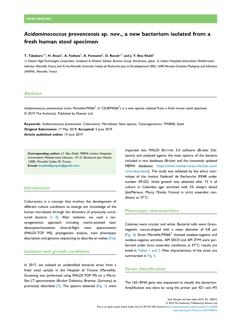 Acidaminococcus Provencensis Sp. Nov., a New Bacterium Isolated from a Fresh Human Stool Specimen