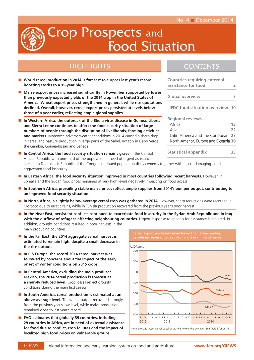 Crop Prospects and Food Situation