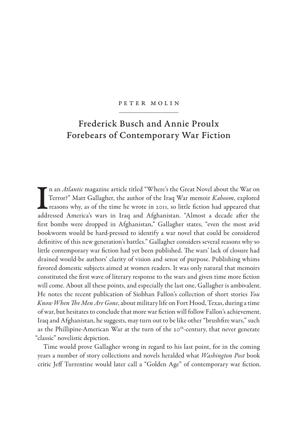 Frederick Busch and Annie Proulx Forebears of Contemporary War Fiction