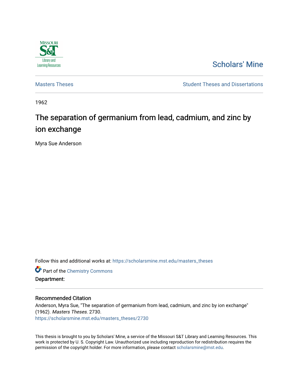 The Separation of Germanium from Lead, Cadmium, and Zinc by Ion Exchange