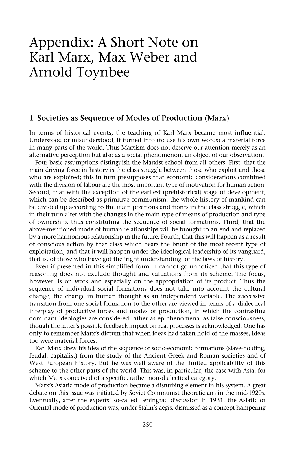 Appendix: a Short Note on Karl Marx, Max Weber and Arnold Toynbee