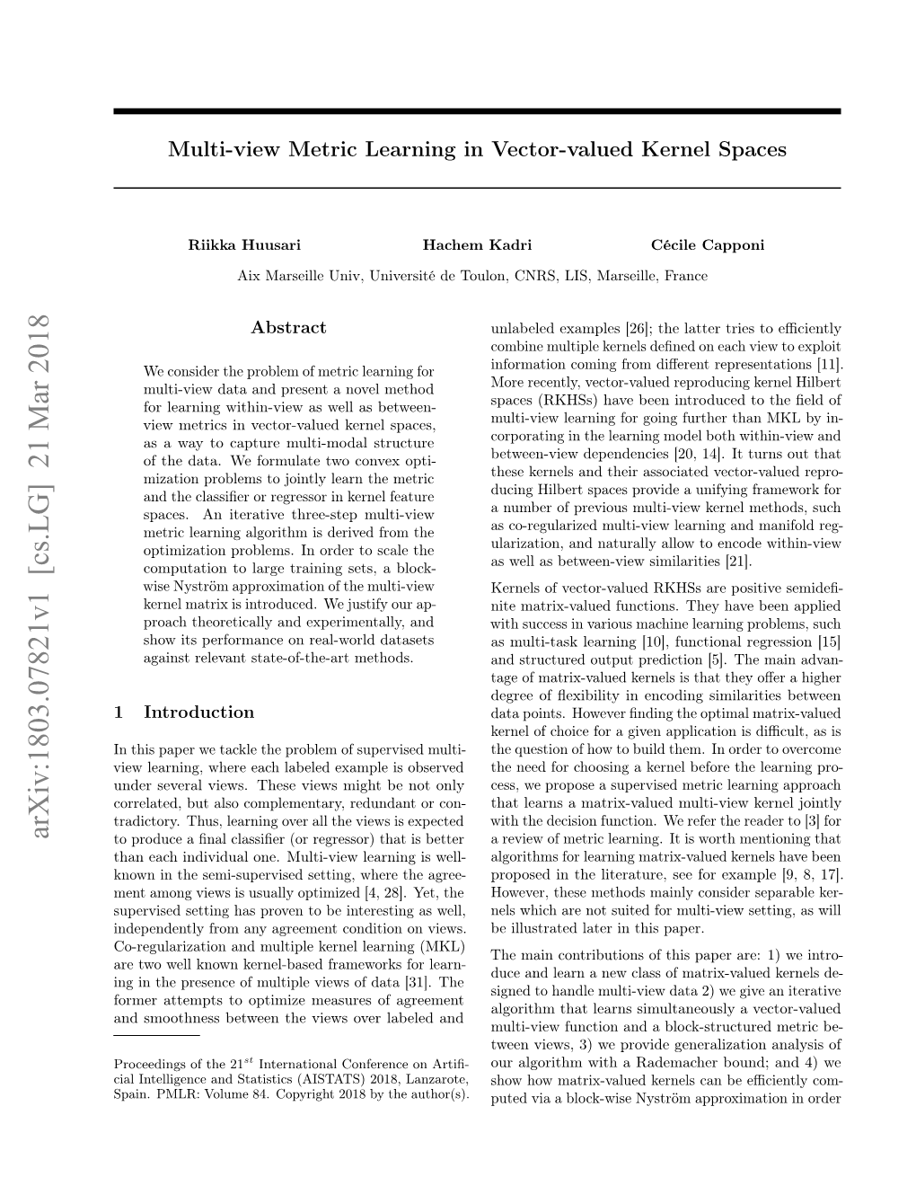 Multi-View Metric Learning in Vector-Valued Kernel Spaces