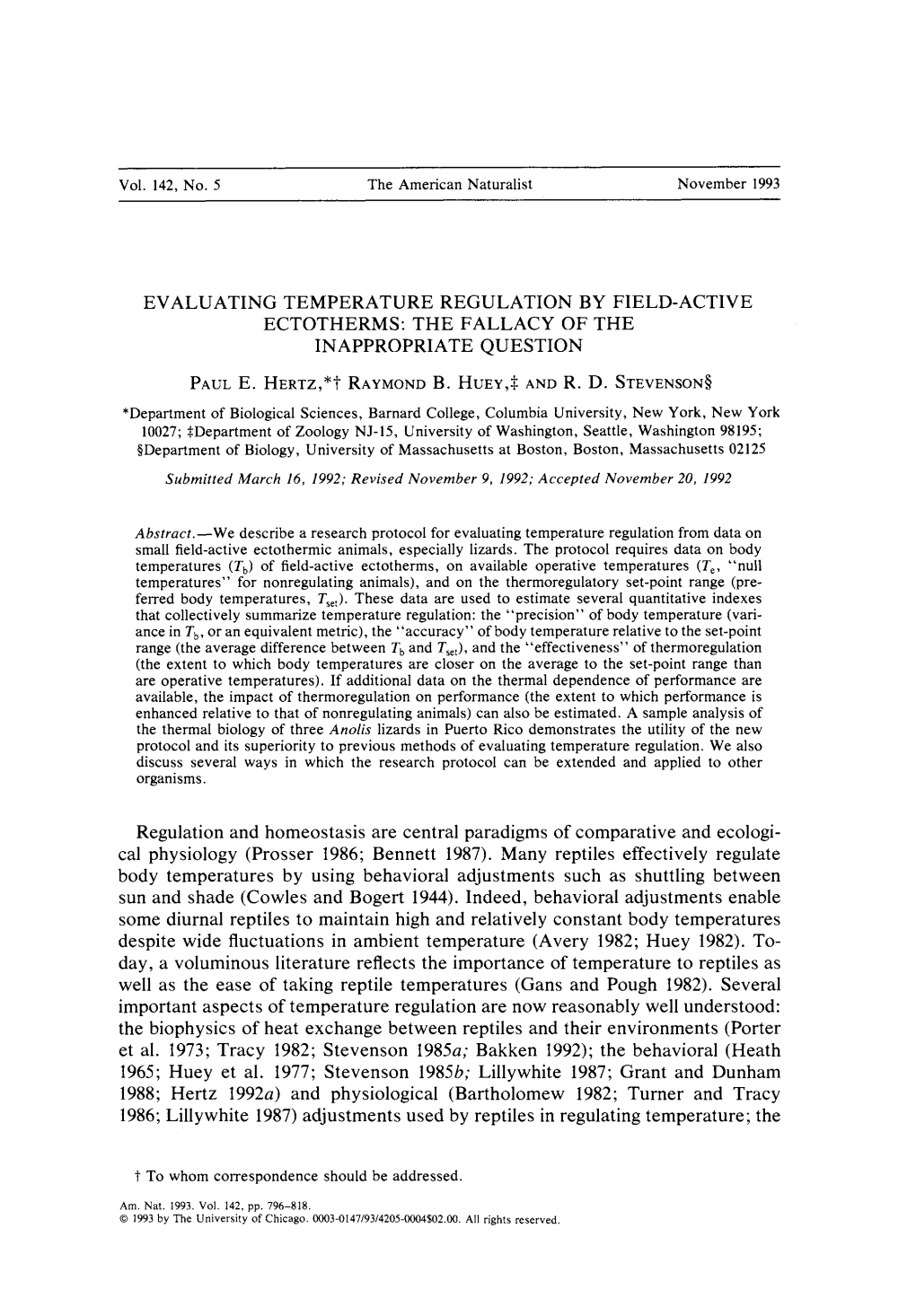 Evaluating Temperature Regulation by Field-Active Ectotherms: the Fallacy of the Inappropriate Question