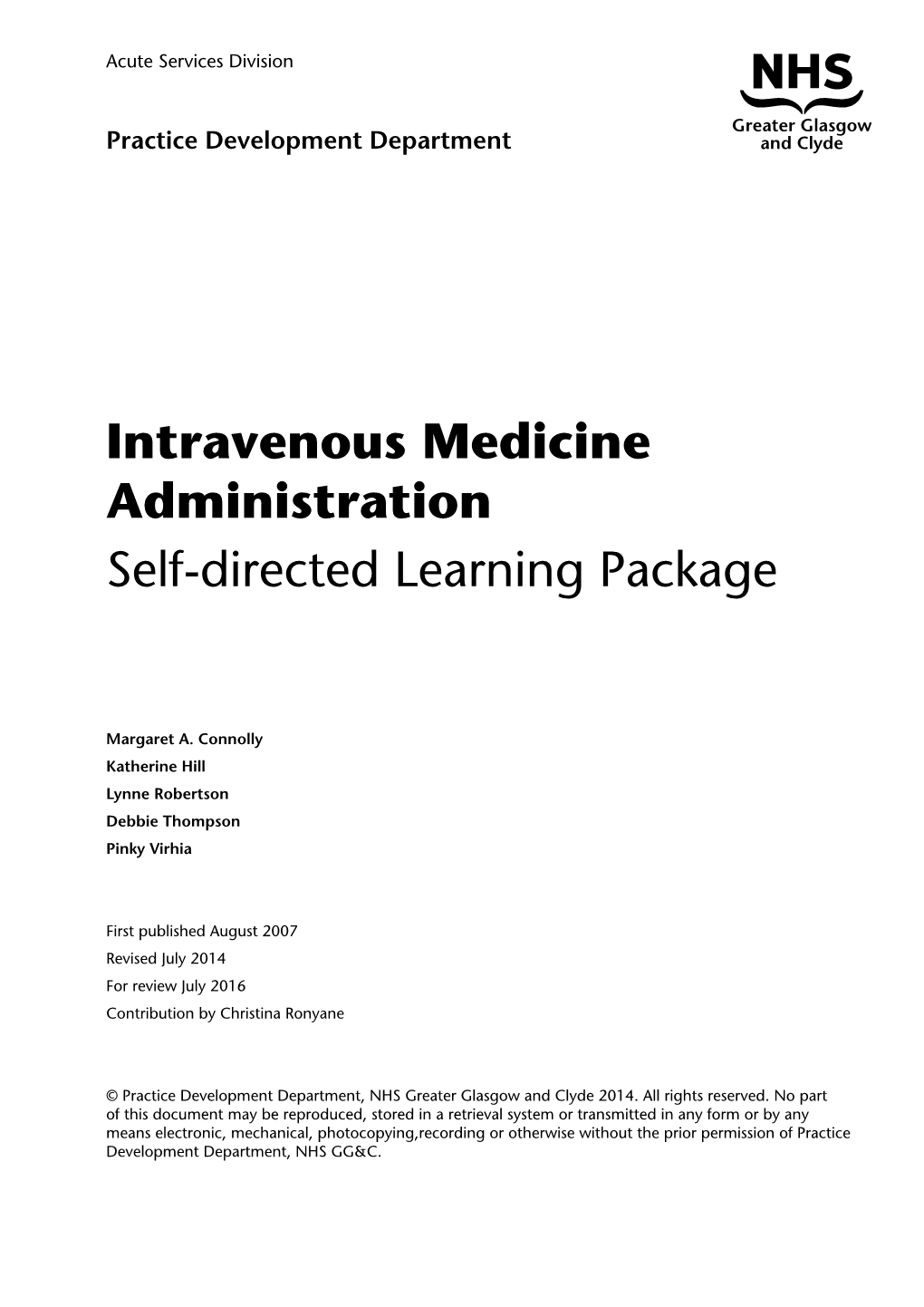 Intravenous Medicine Administration Self-Directed Learning Package