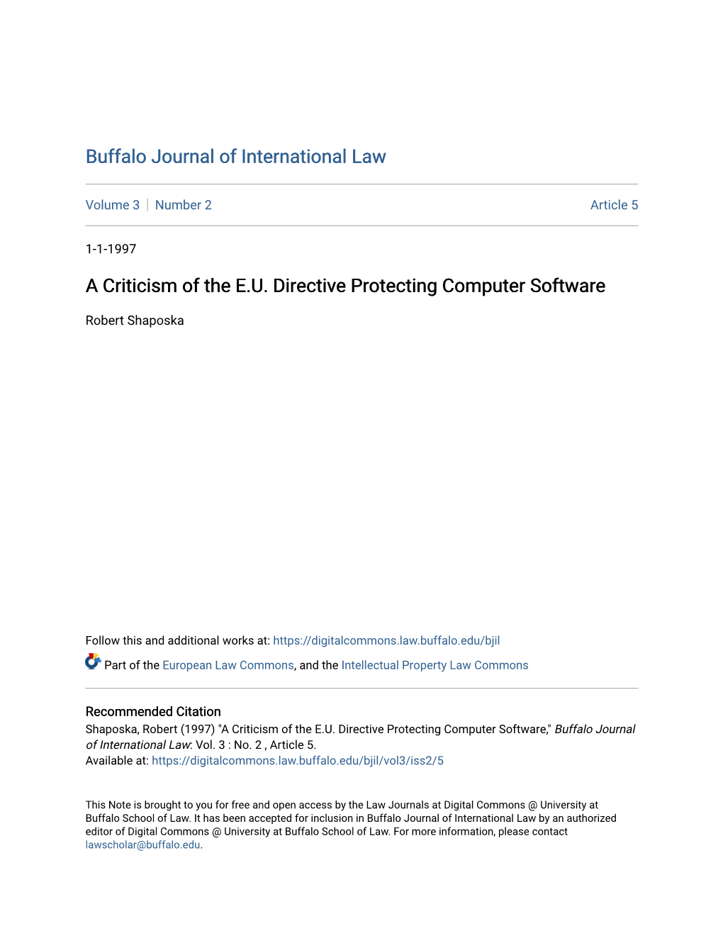 A Criticism of the E.U. Directive Protecting Computer Software