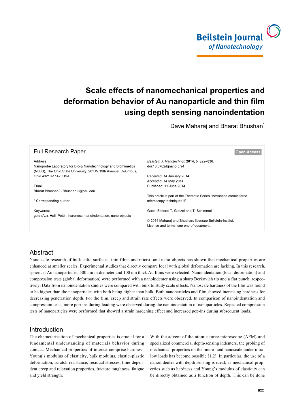 Scale Effects of Nanomechanical Properties and Deformation Behavior of Au Nanoparticle and Thin Film Using Depth Sensing Nanoindentation