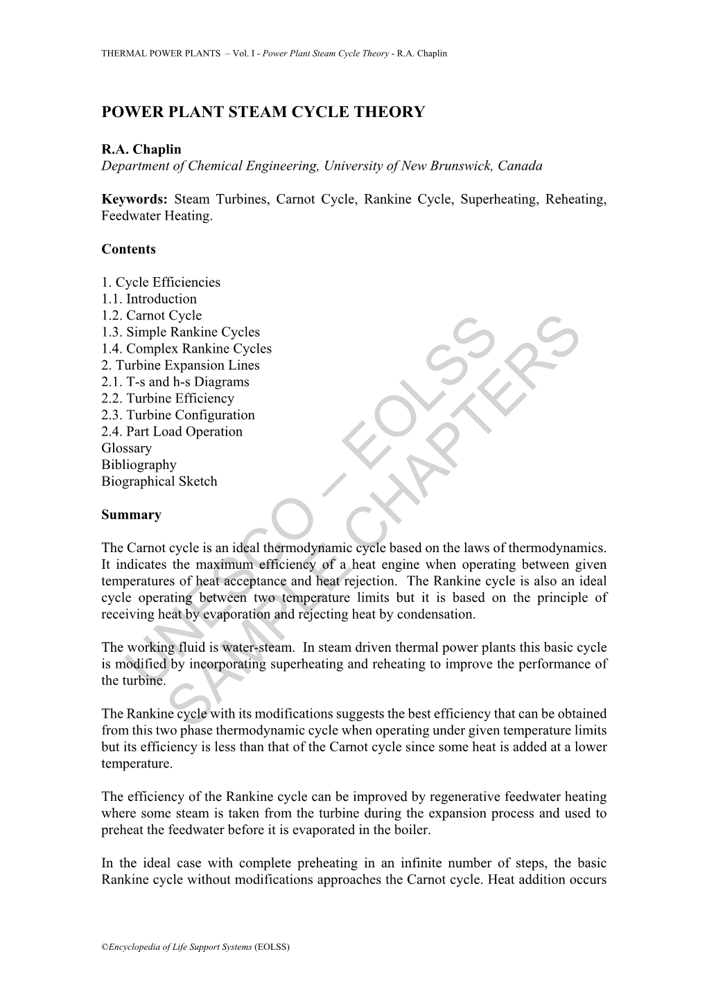 Power Plant Steam Cycle Theory - R.A