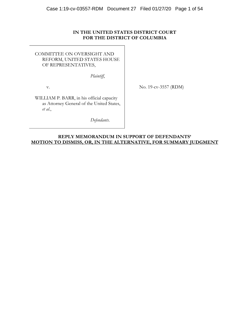 Case 1:19-Cv-03557-RDM Document 27 Filed 01/27/20 Page 1 of 54