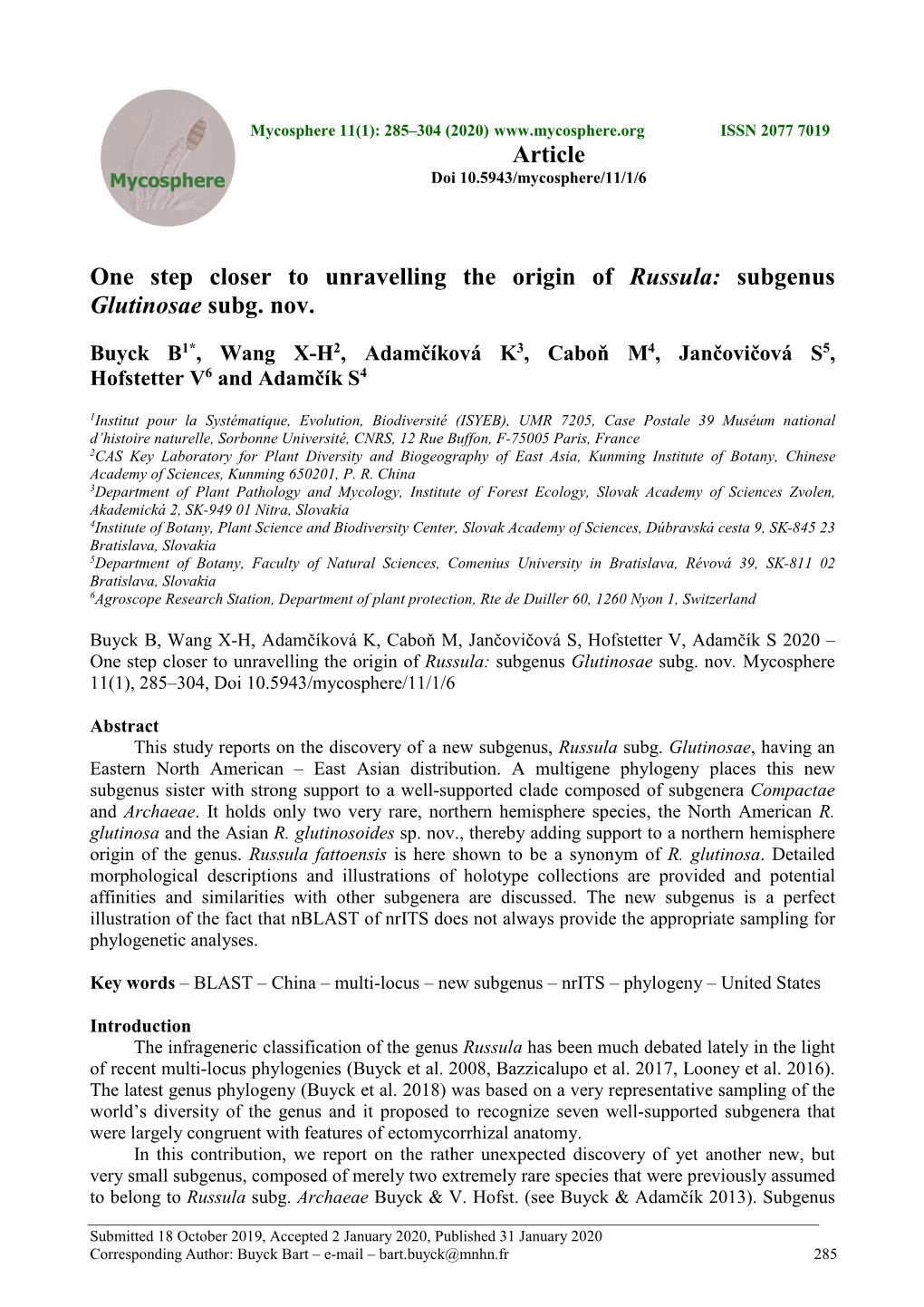 One Step Closer to Unravelling the Origin of Russula: Subgenus Glutinosae Subg