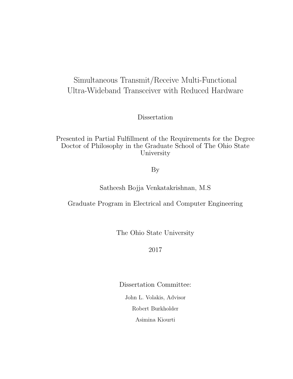 Simultaneous Transmit/Receive Multi-Functional Ultra-Wideband Transceiver with Reduced Hardware