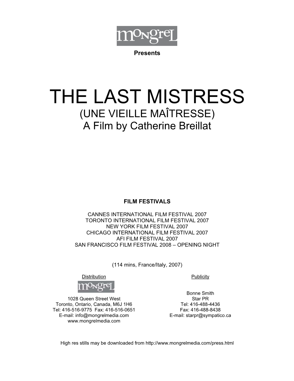 THE LAST MISTRESS (UNE VIEILLE MAÎTRESSE) a Film by Catherine Breillat