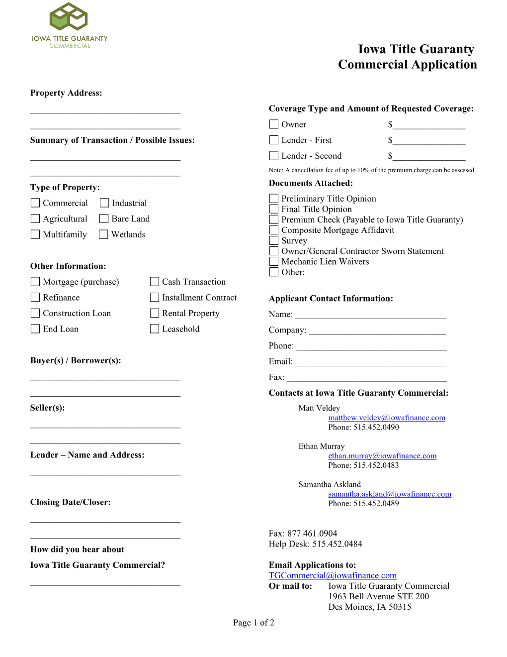 Iowa Title Guaranty Commercial Application