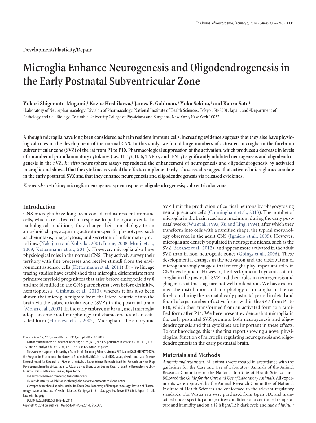 Microglia Enhance Neurogenesis and Oligodendrogenesis in the Early Postnatal Subventricular Zone