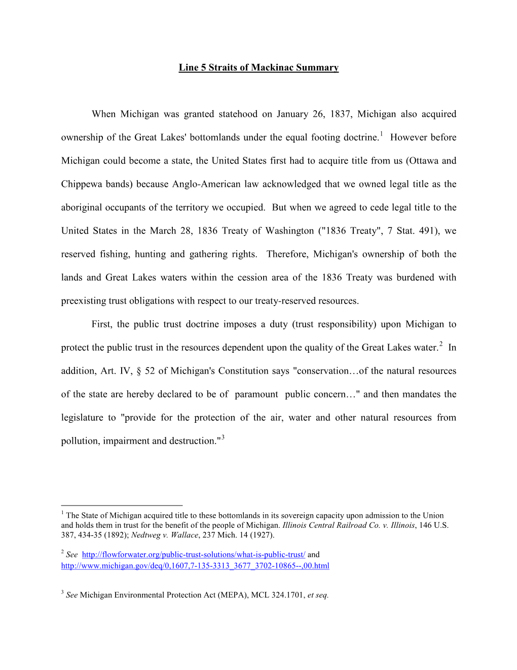 Line 5 Straits of Mackinac Summary When Michigan Was Granted