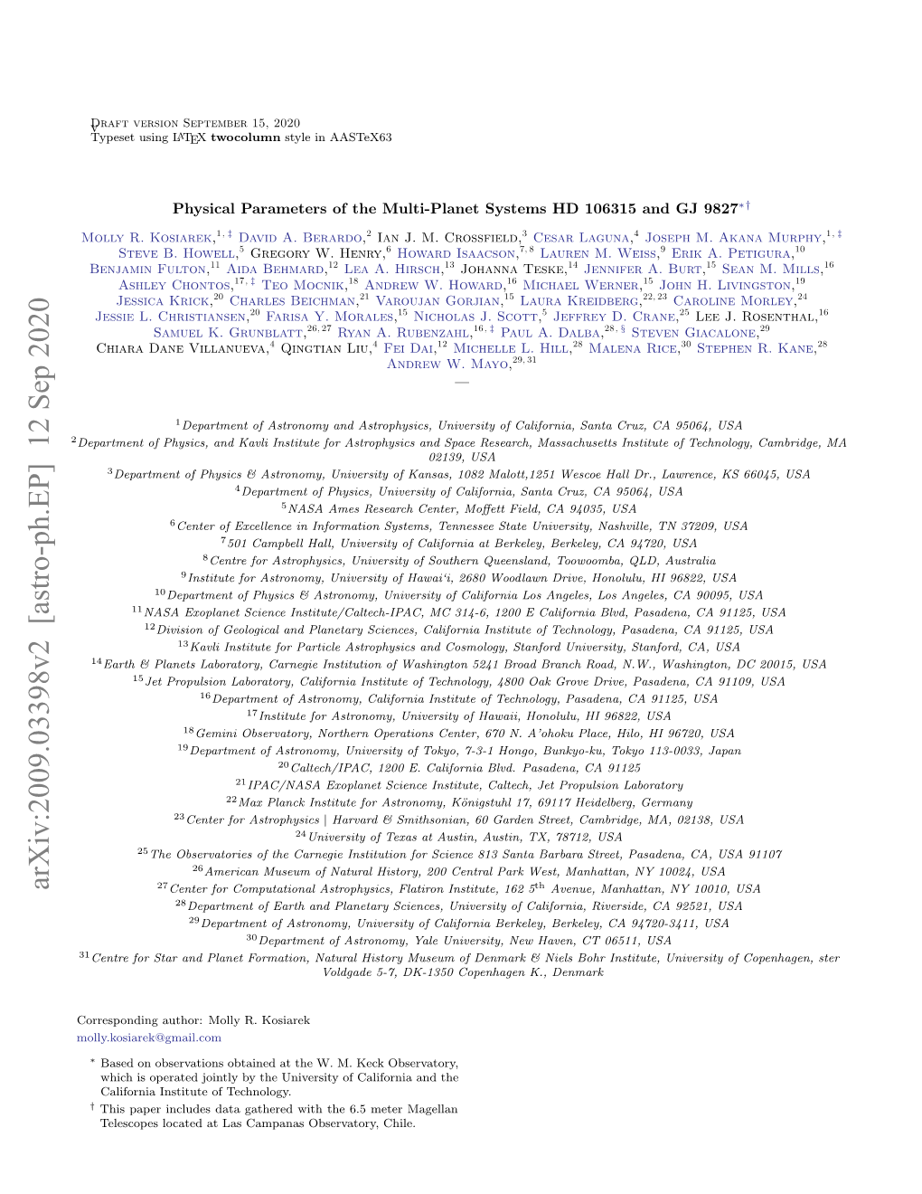 Arxiv:2009.03398V2 [Astro-Ph.EP] 12 Sep 2020