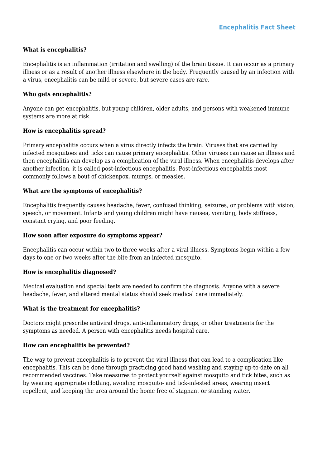 Encephalitis Fact Sheet