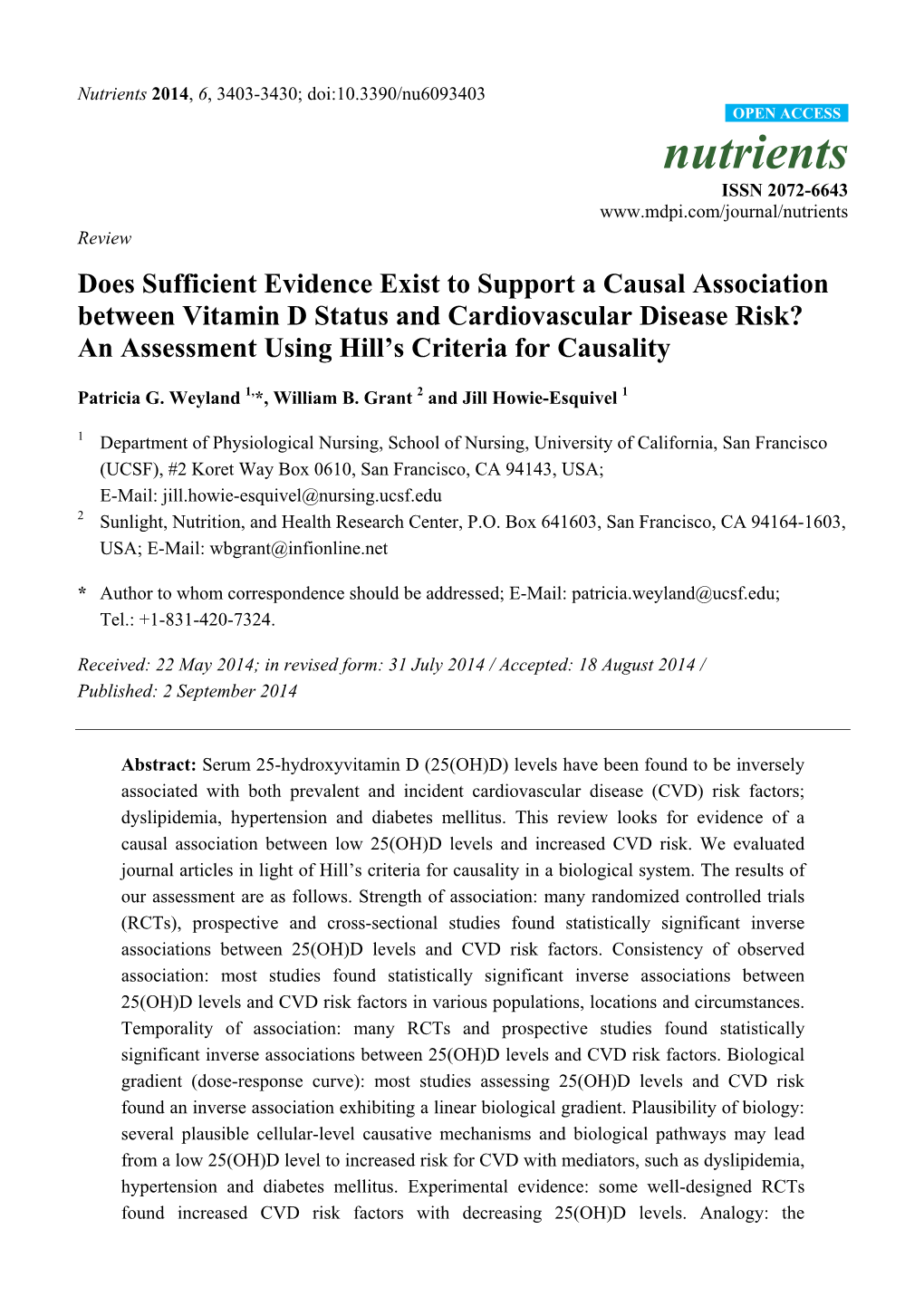 Does Sufficient Evidence Exist to Support a Causal Association Between Vitamin D Status and Cardiovascular Disease Risk?