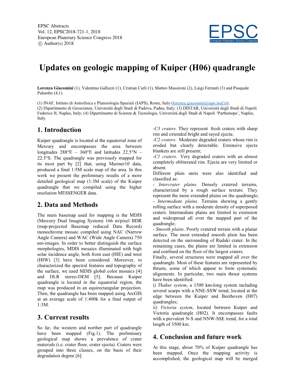 Updates on Geologic Mapping of Kuiper (H06) Quadrangle