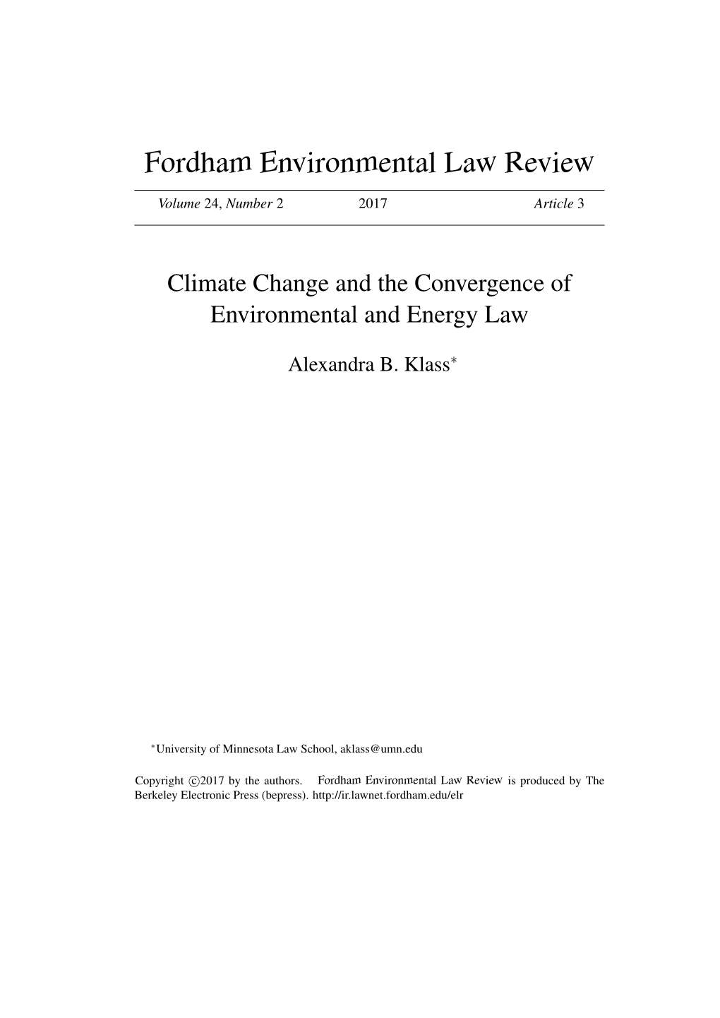 Climate Change and the Convergence of Environmental and Energy Law