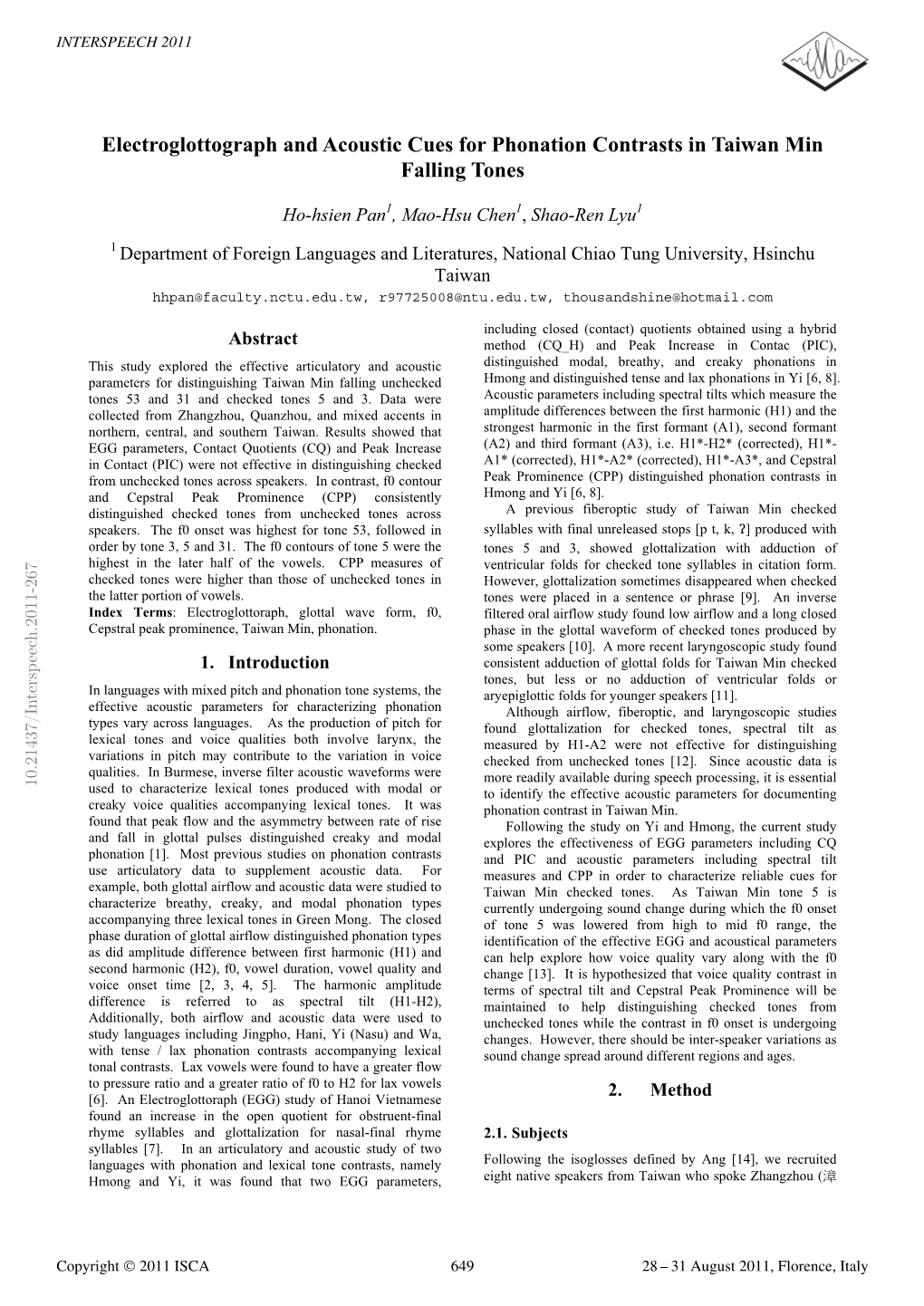 Electroglottograph and Acoustic Cues for Phonation Contrasts in Taiwan Min Falling Tones