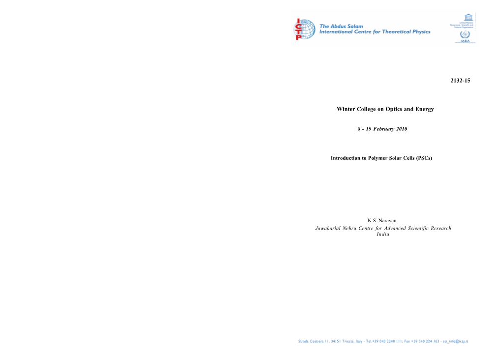 Introduction to Polymer Solar Cells (Pscs)