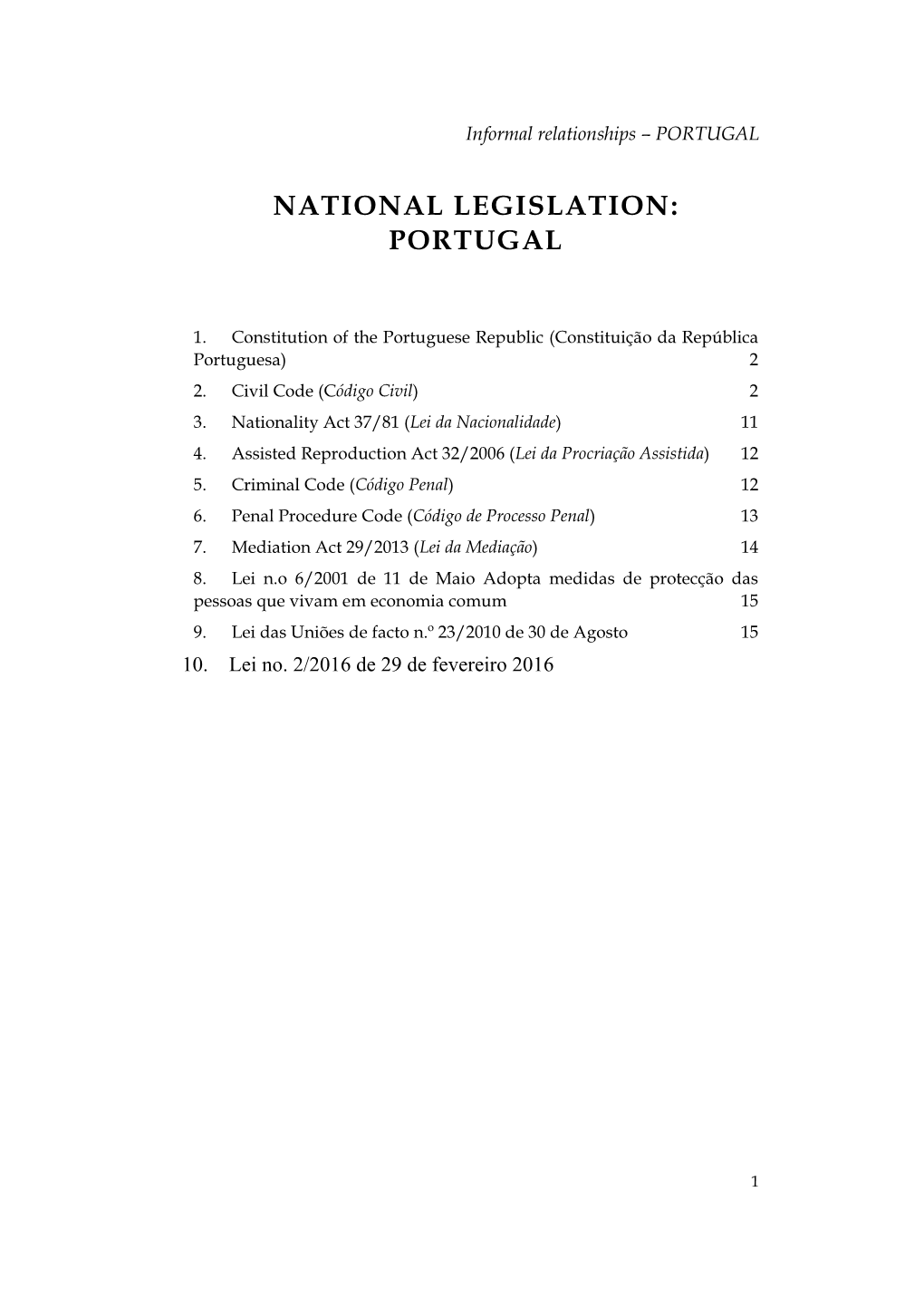 National Legislation: Portugal