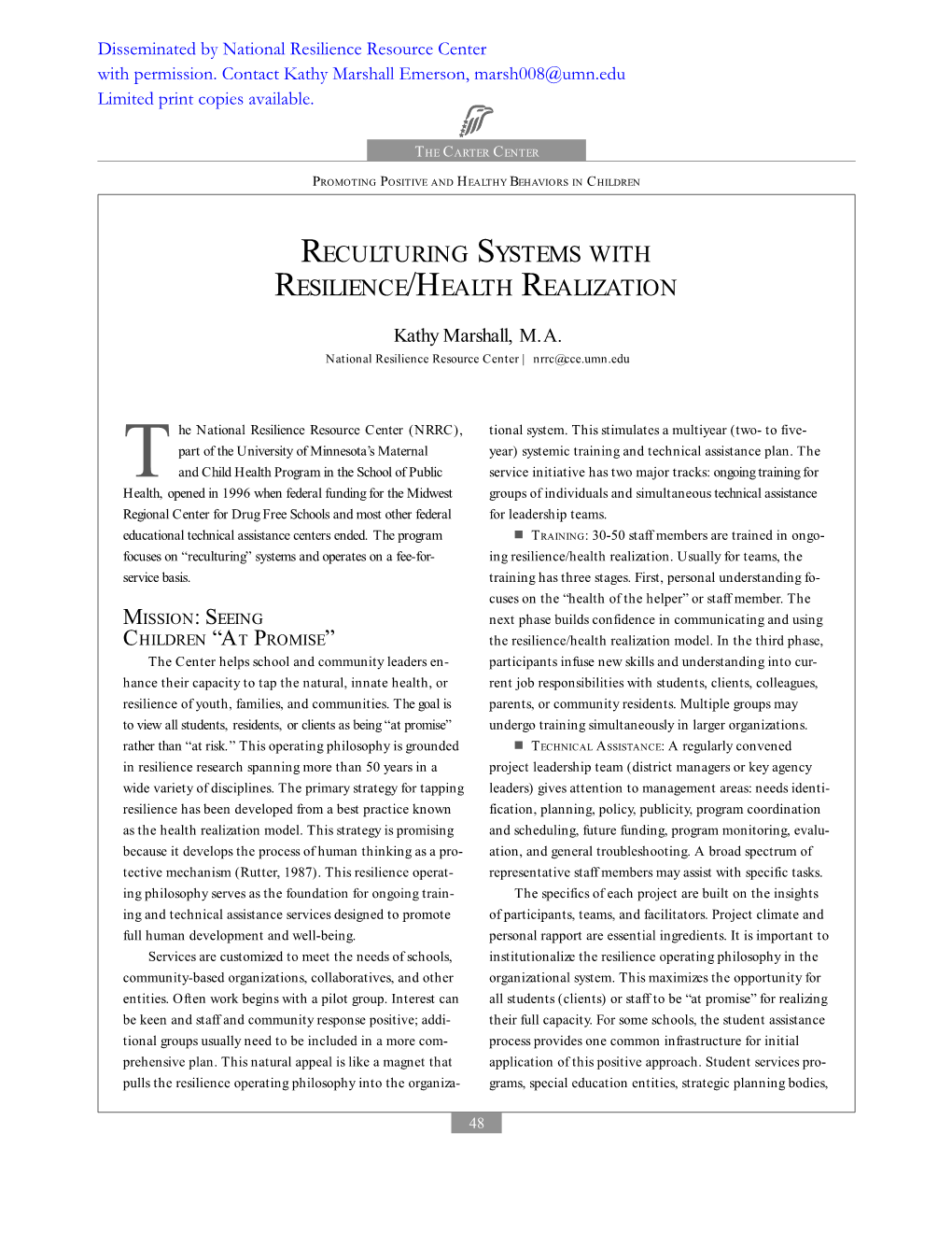 Reculturing Systems with Resilience/Health Realization