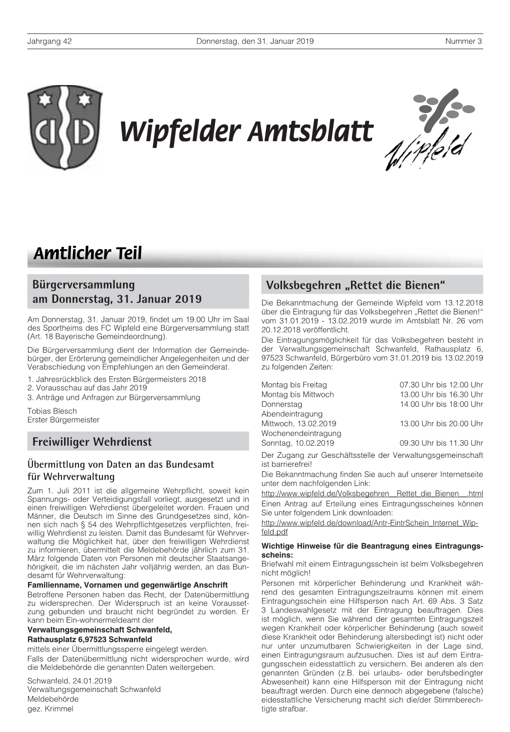 Wipfelder Amtsblatt