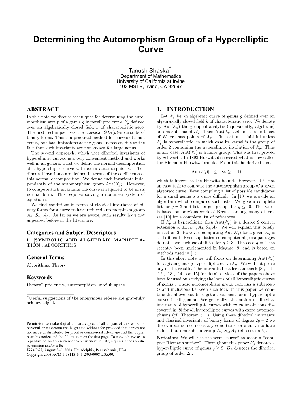 Determining the Automorphism Group of a Hyperelliptic Curve