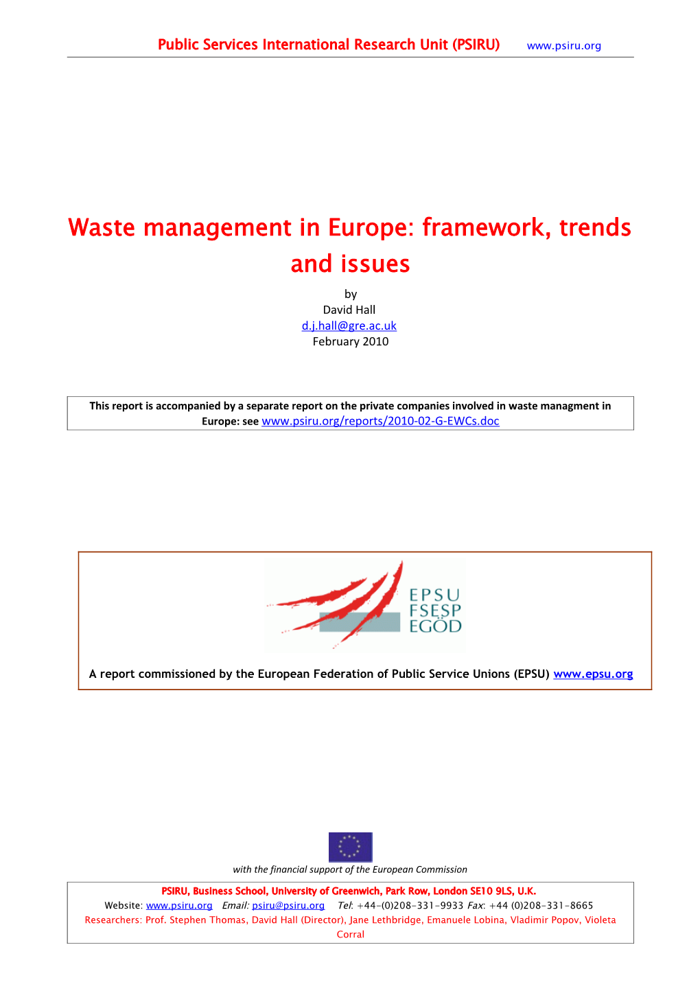 Waste Management in Europe: Framework, Trends and Issues