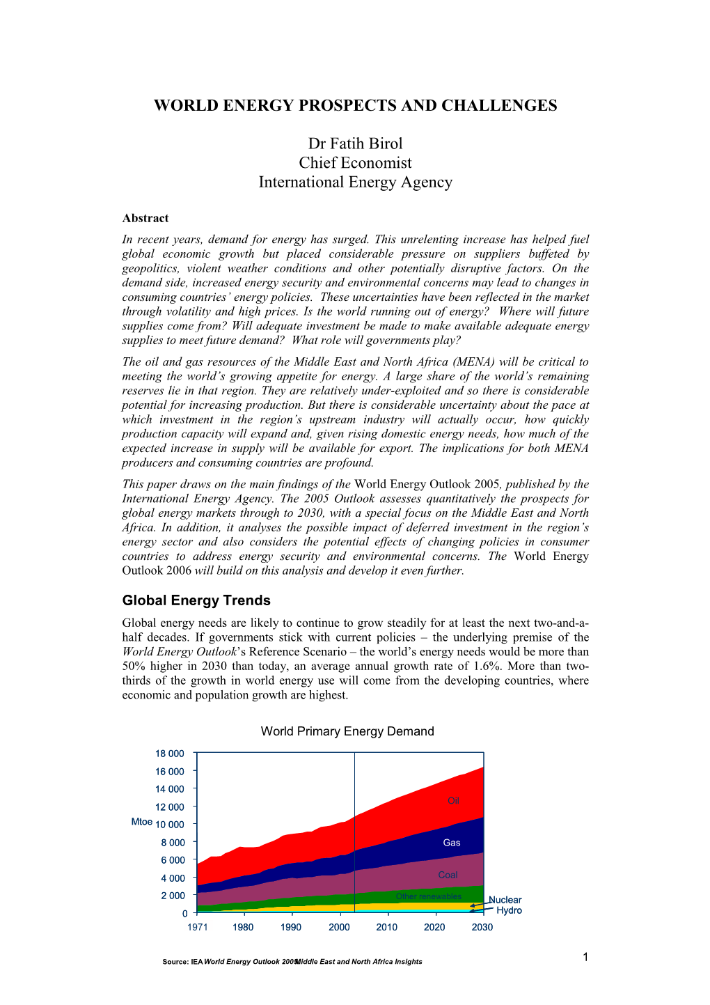 World Energy Prospects and Challenges