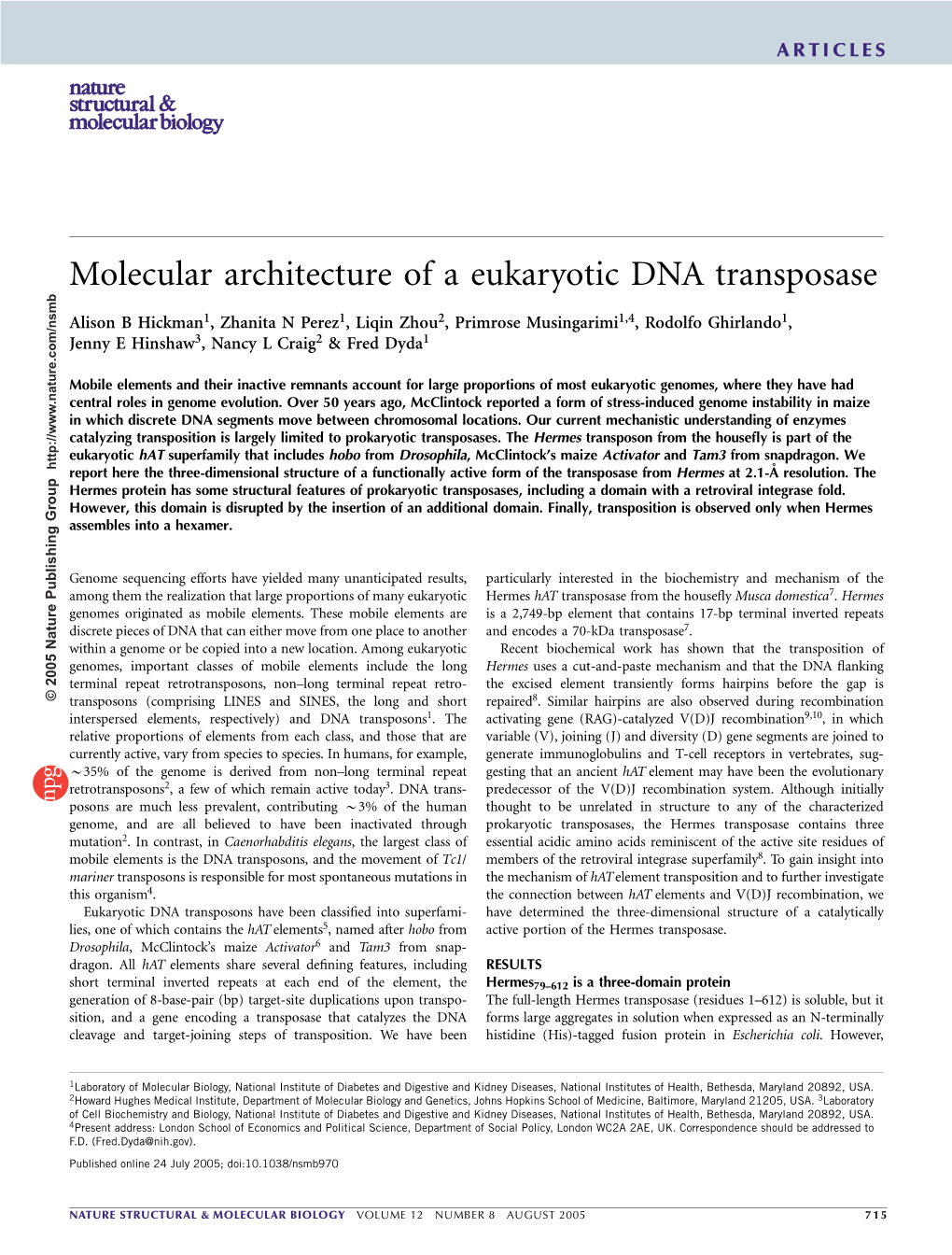 Molecular Architecture of a Eukaryotic DNA Transposase