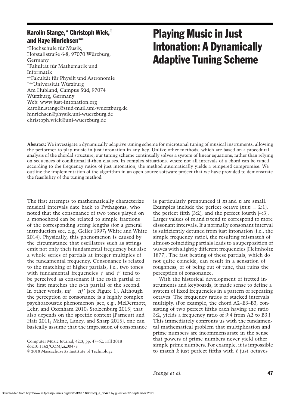 Playing Music in Just Intonation: a Dynamically Adaptive Tuning Scheme