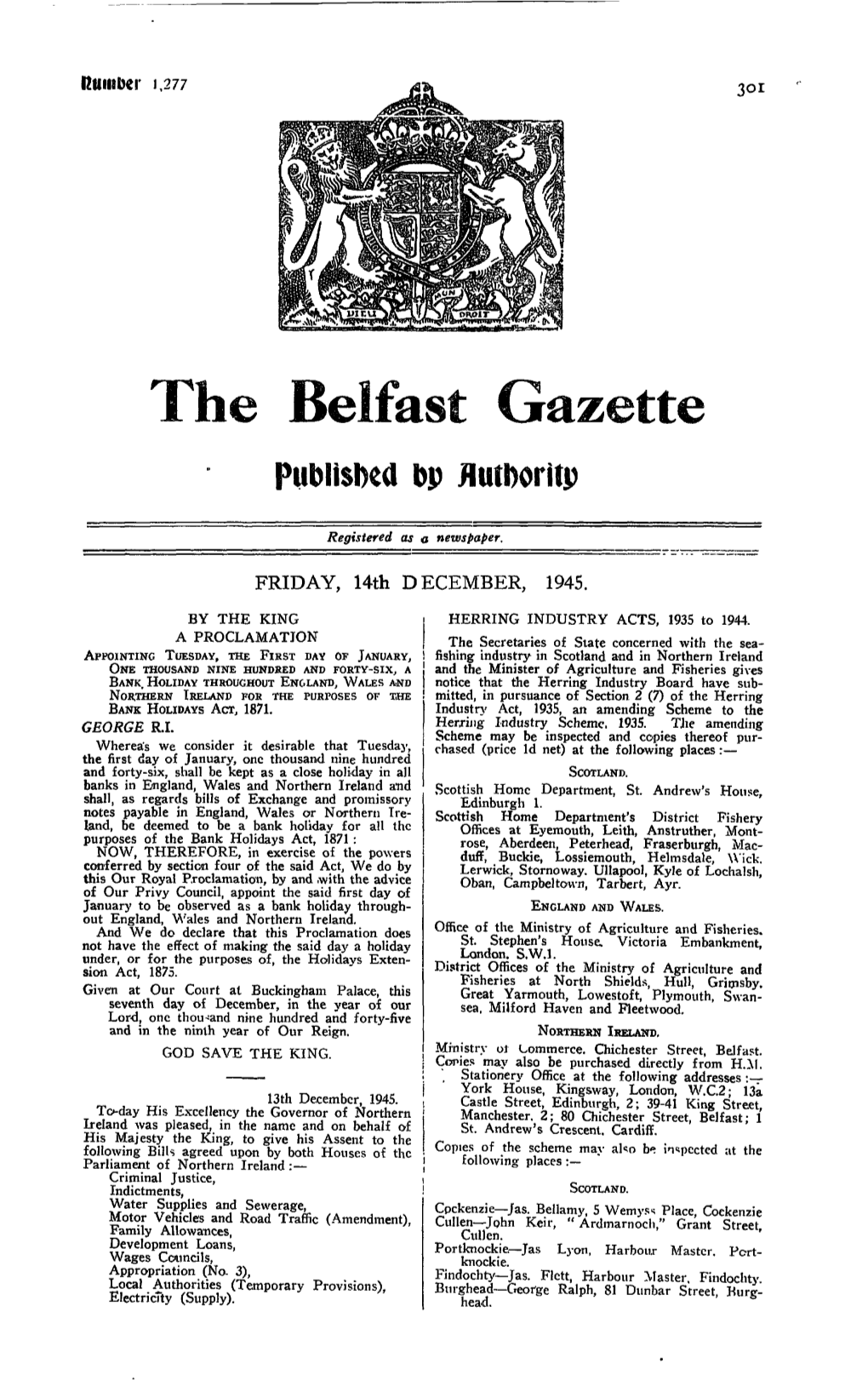 The Belfast Gazette Published Bp Flutboritp