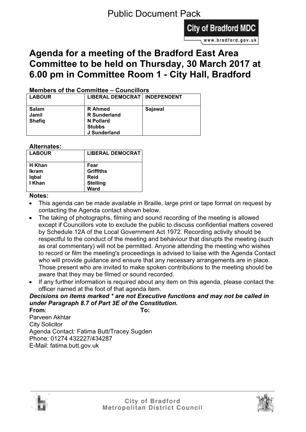 (Public Pack)Agenda Document for Bradford East Area Committee, 30