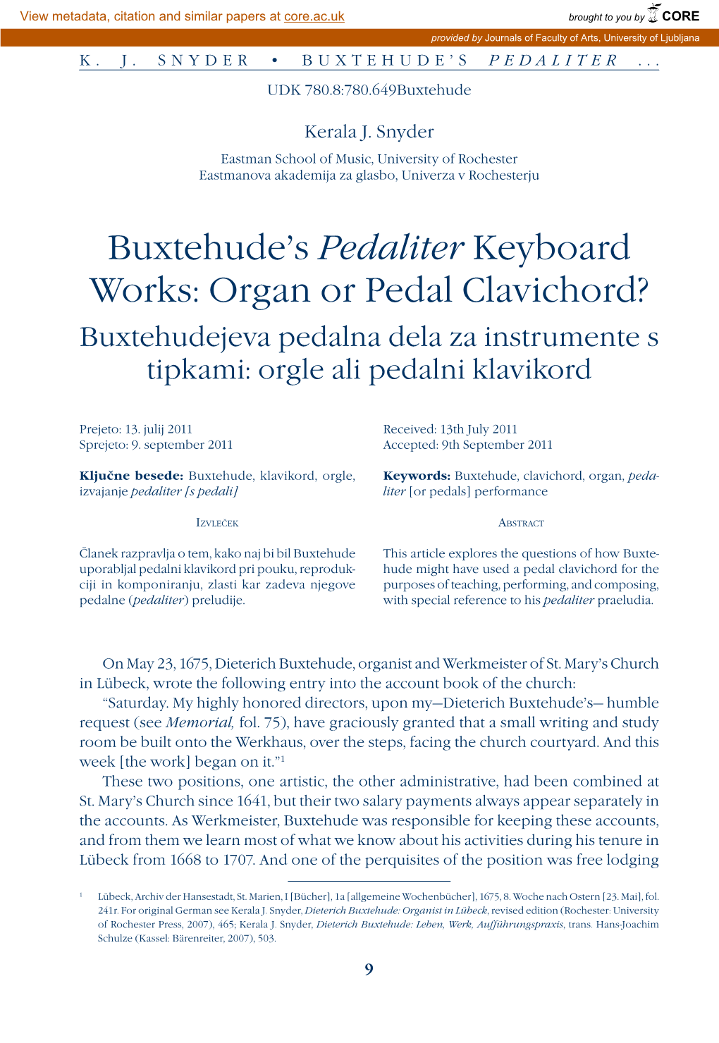 Buxtehude's Pedaliter Keyboard Works: Organ Or Pedal Clavichord?