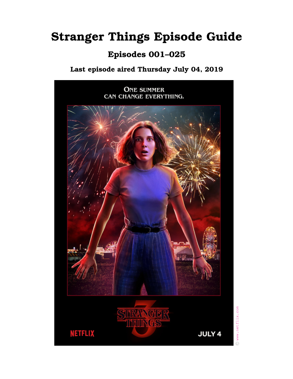 Stranger Things Episode Guide Episodes 001–025