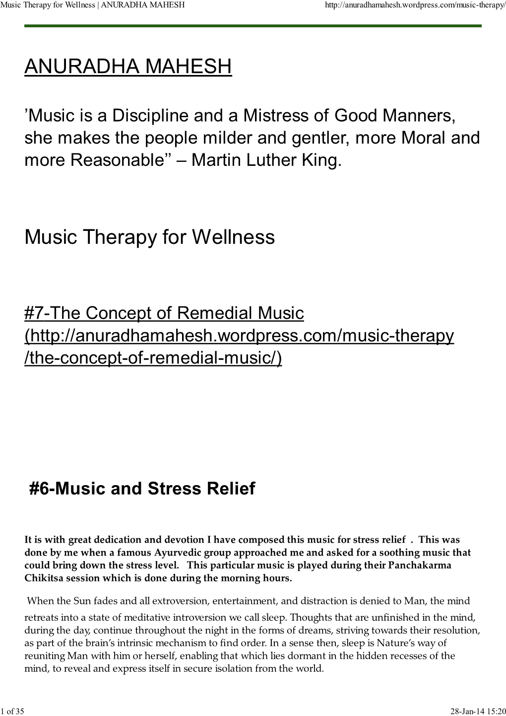 ANURADHA MAHESH Music Therapy for Wellness