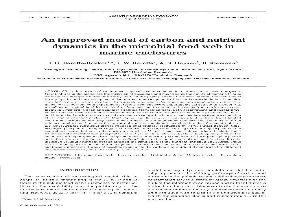 An Improved Model of Carbon and Nutrient Dynamics in the Microbial Food Web in Marine Enclosures