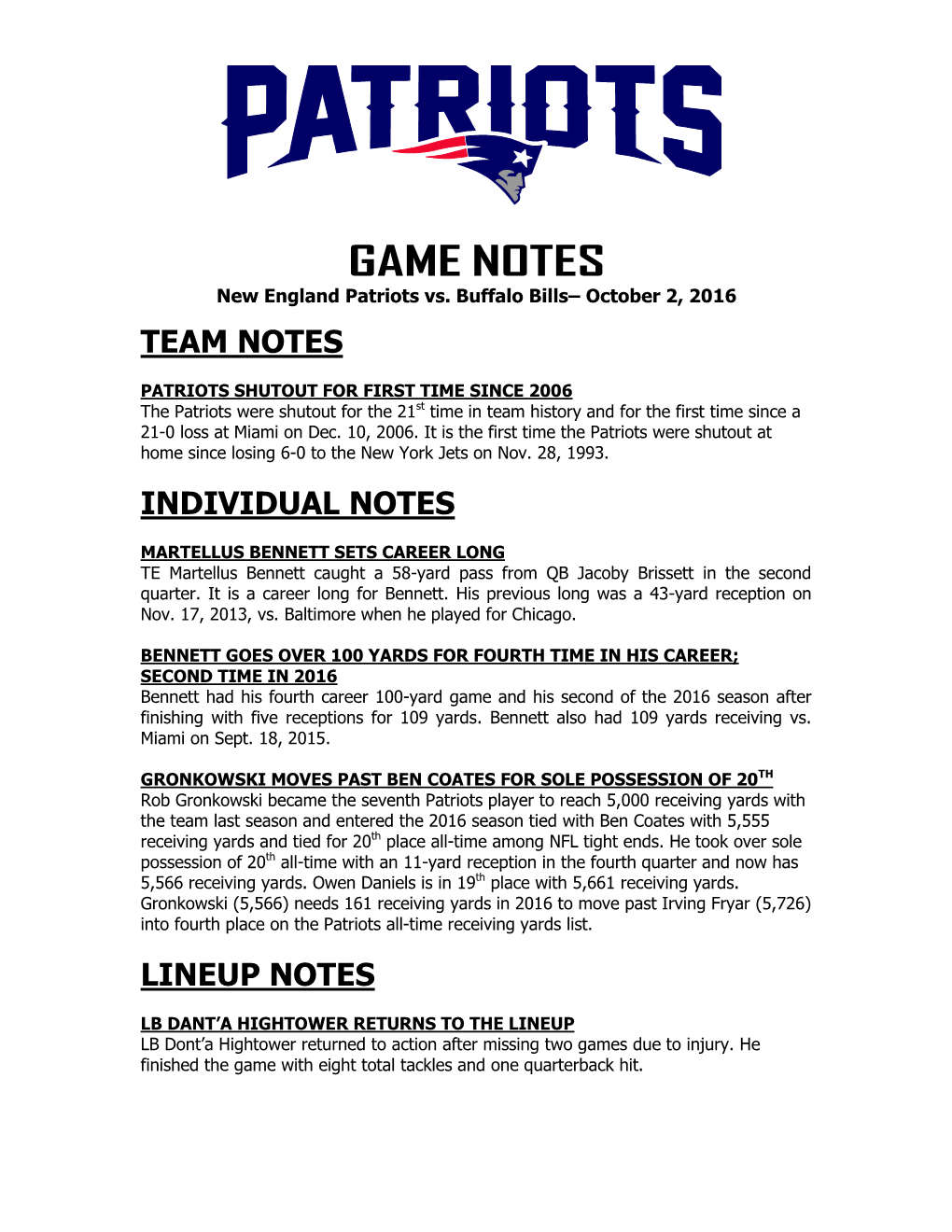 Patriots at Philadelphia Game Notes