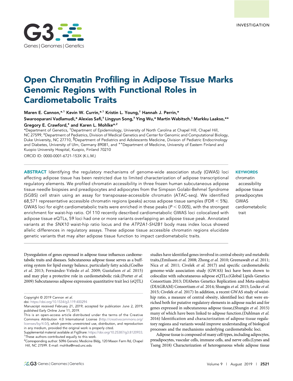 Open Chromatin Profiling in Adipose Tissue Marks Genomic Regions with Functional Roles in Cardiometabolic Traits