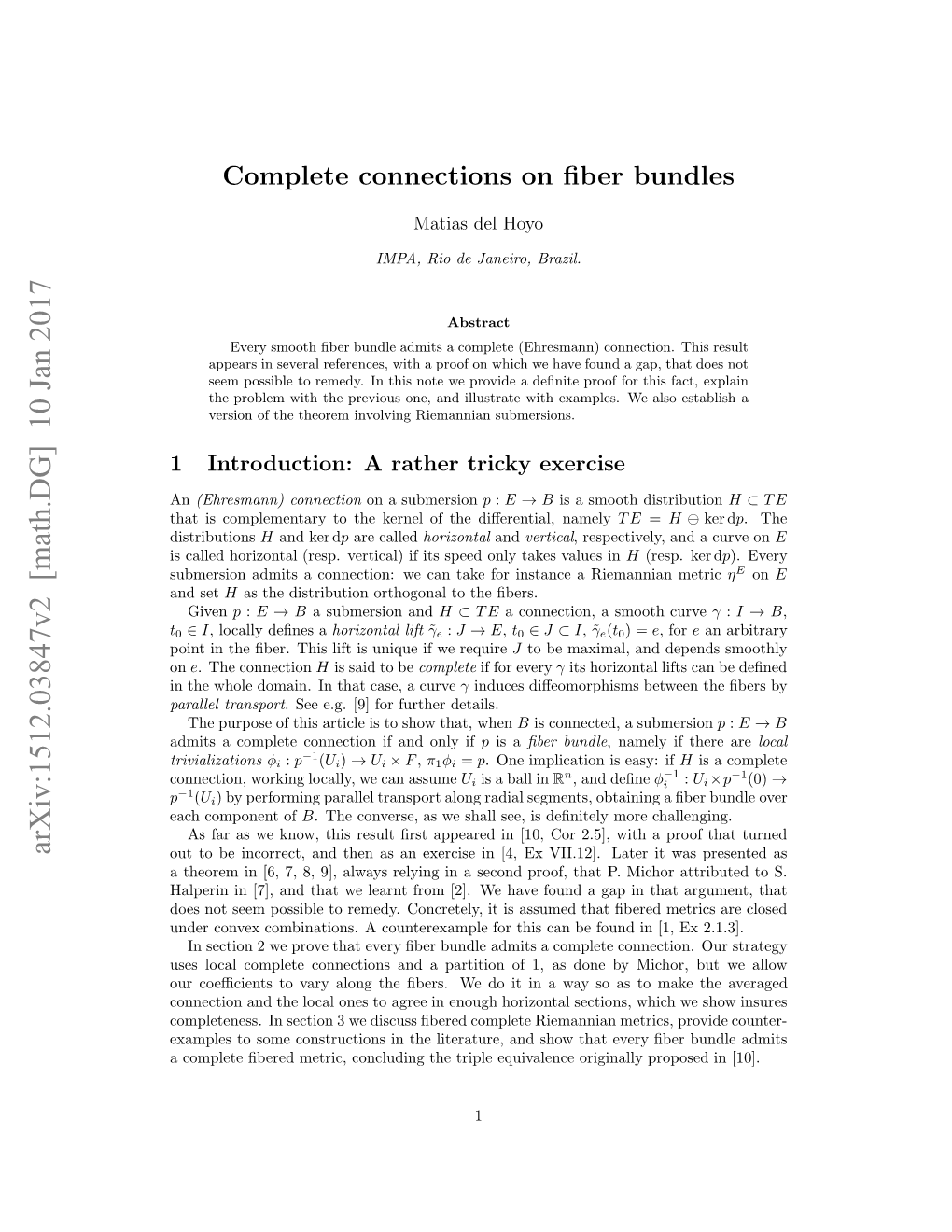 Complete Connections on Fiber Bundles