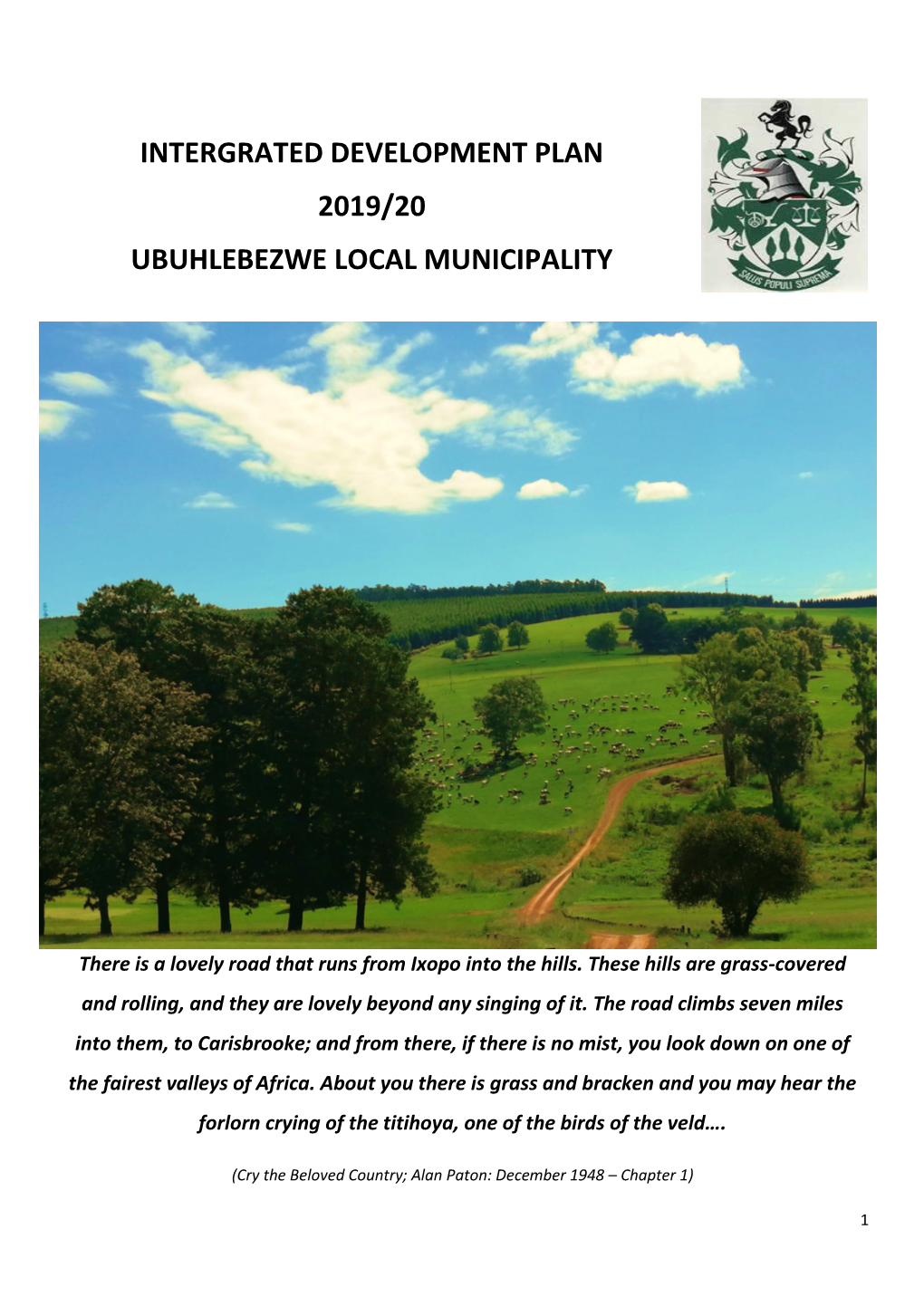 Intergrated Development Plan 2019/20 Ubuhlebezwe Local Municipality