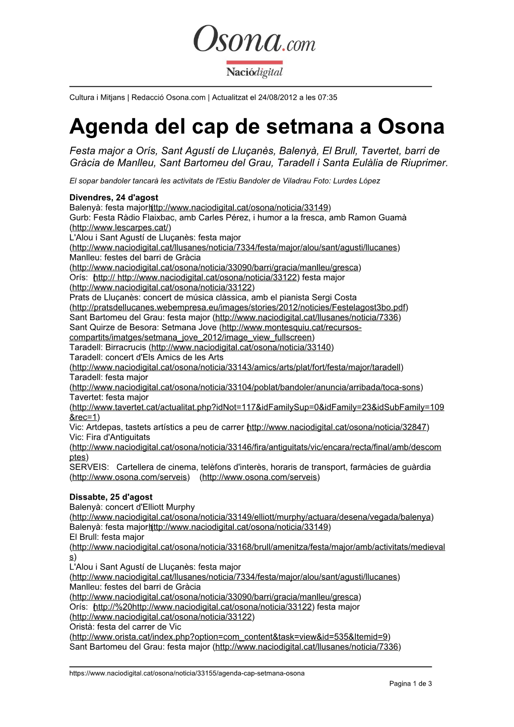 Agenda Del Cap De Setmana a Osona