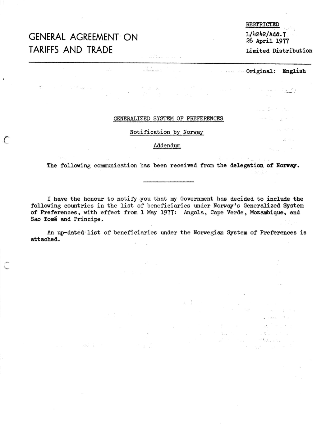 GENERAL AGREEMENT on Ïl^If^N TARIFFS and TRADE Limited Distribution