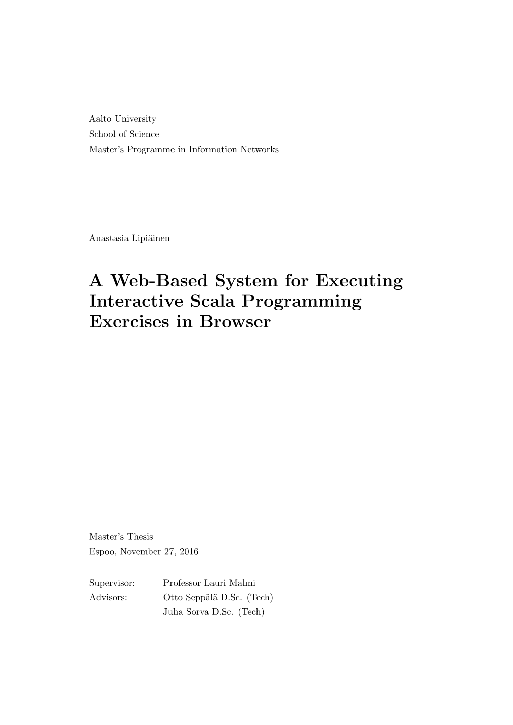 A Web-Based System for Executing Interactive Scala Programming Exercises in Browser