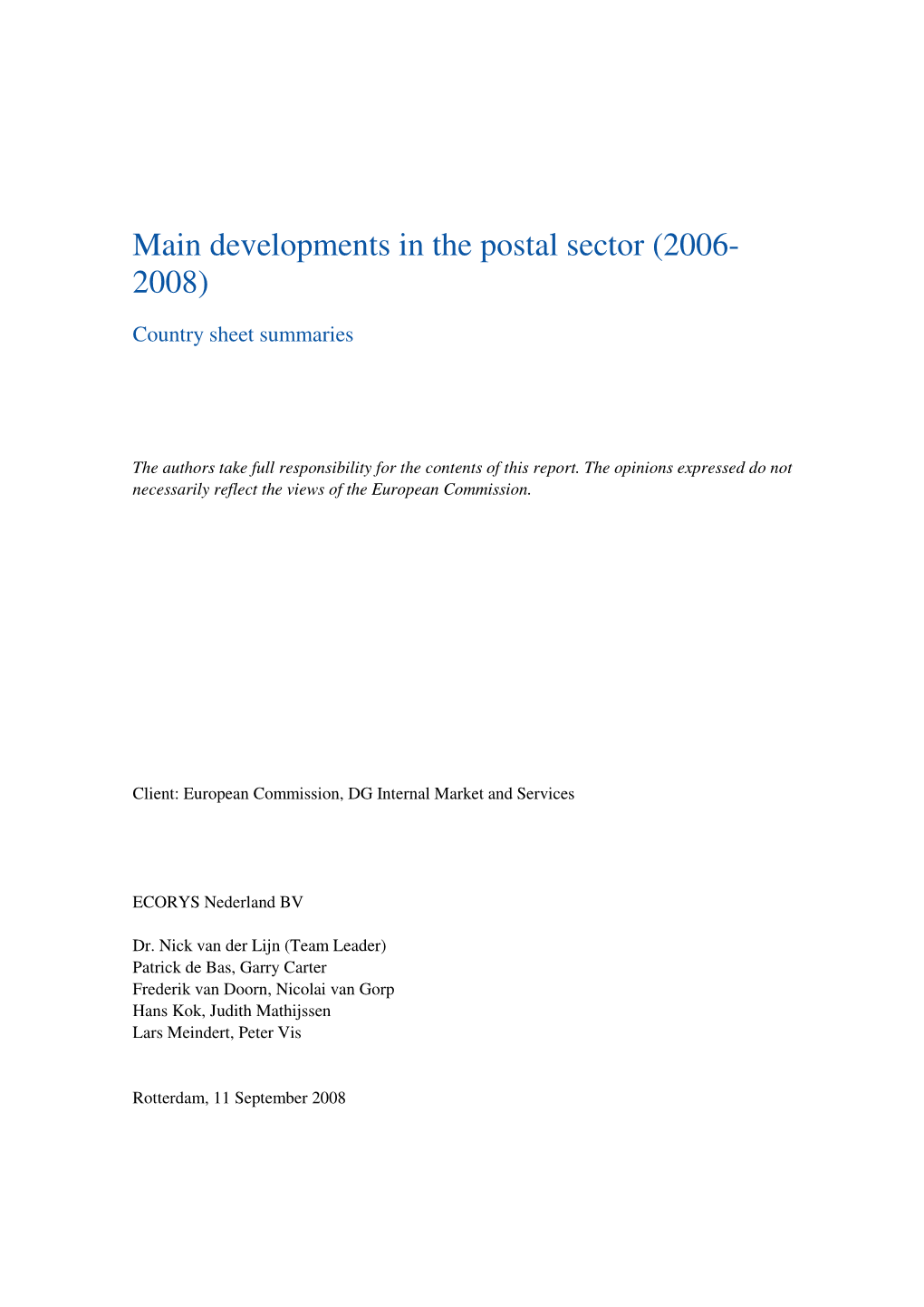 Main Developments in the Postal Sector (2006- 2008)