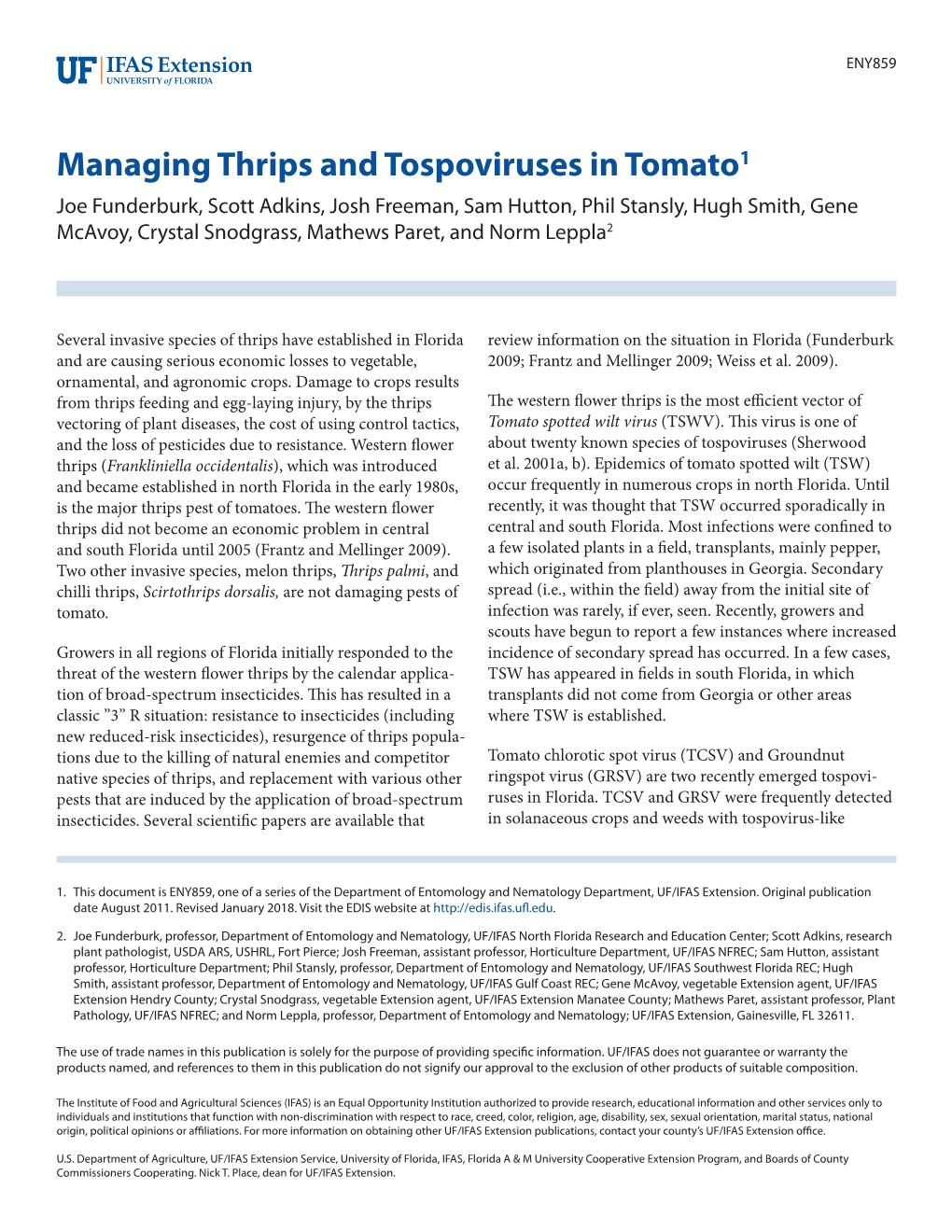 Managing Thrips and Tospoviruses in Tomato1