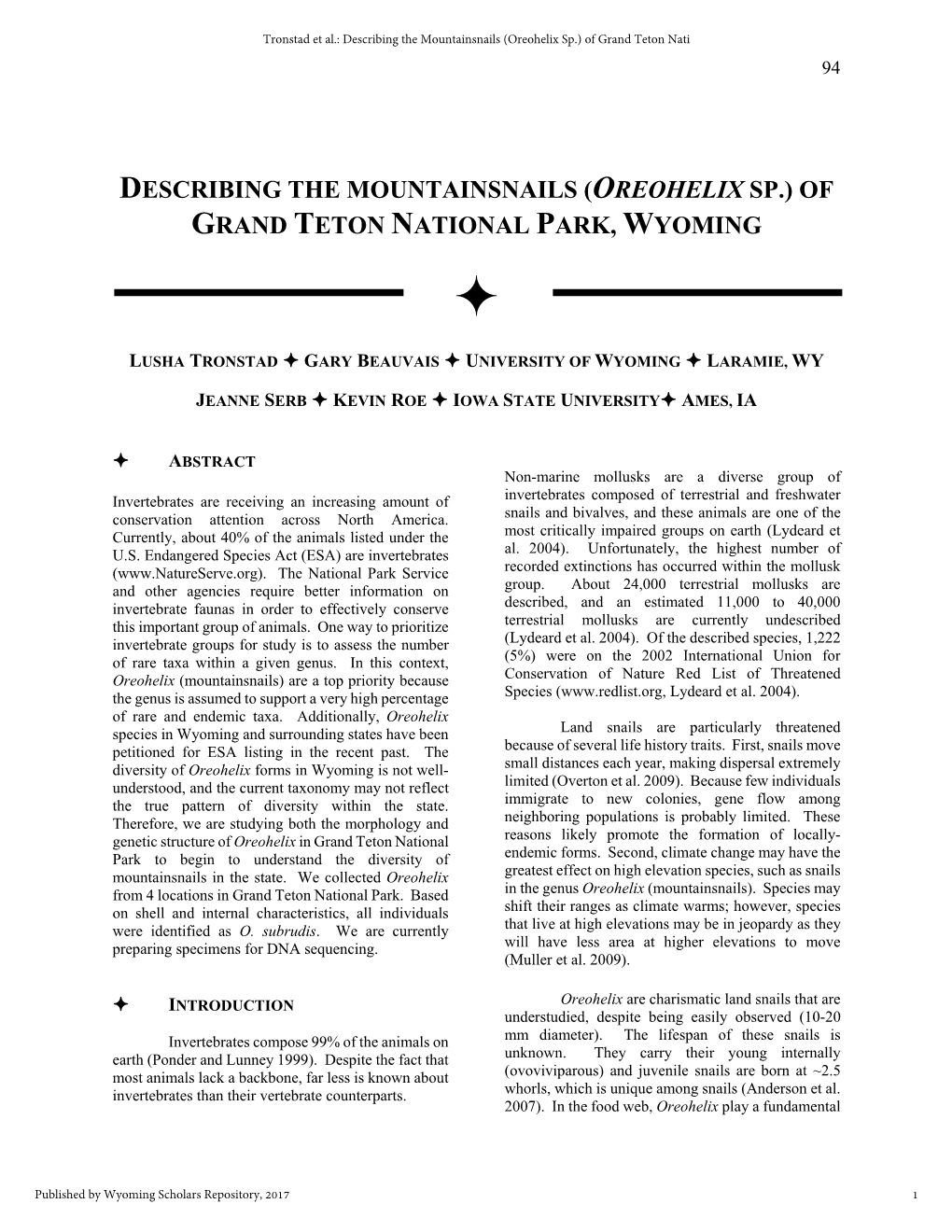 Describing the Mountainsnails (Oreohelix Sp.) of Grand Teton Nati 94