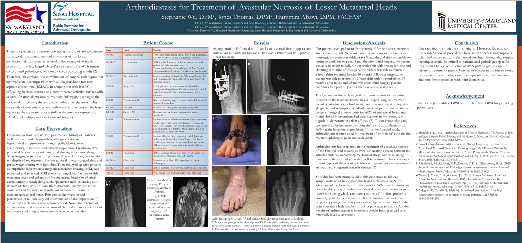 Arthrodiastasis for Treatment of Avascular Necrosis of Lesser Metatarsal Heads